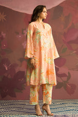 Peach Lilt Floral Printed Kurta Set - Archana Shah