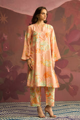 Peach Lilt Floral Printed Kurta Set - Archana Shah
