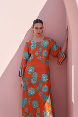 Orange Moroccan Jaal Kurta Set
