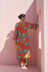 Orange Moroccan Jaal Kurta Set