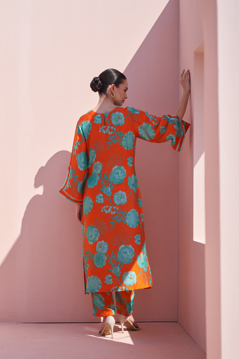 Orange Moroccan Jaal Kurta Set