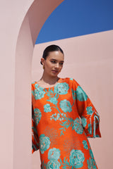 Orange Moroccan Jaal Kurta Set