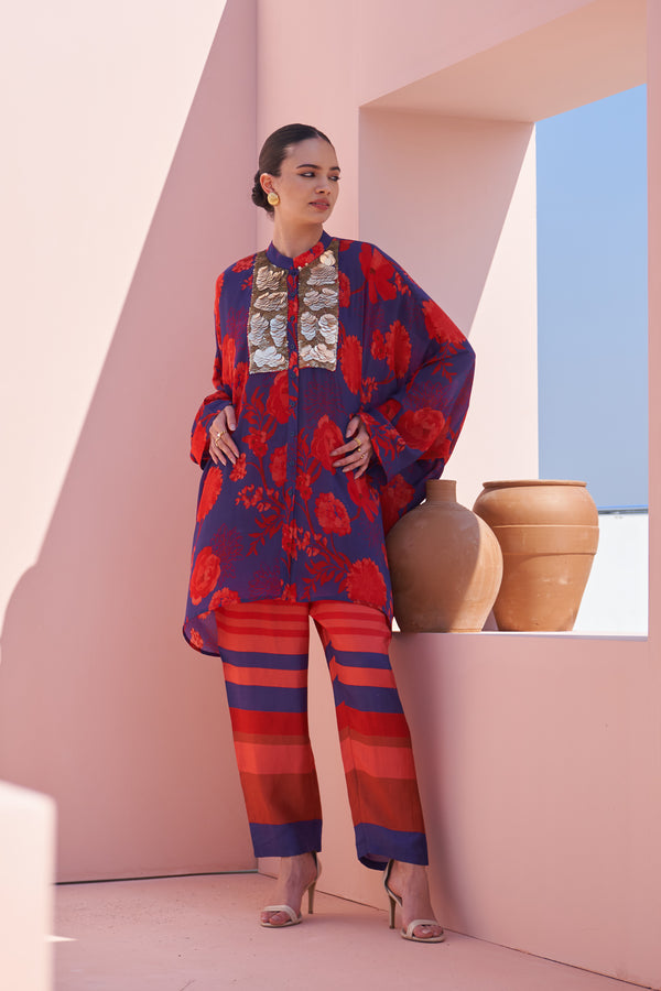 Blue & Red Moroccan Coin Yoke Co-ord Set