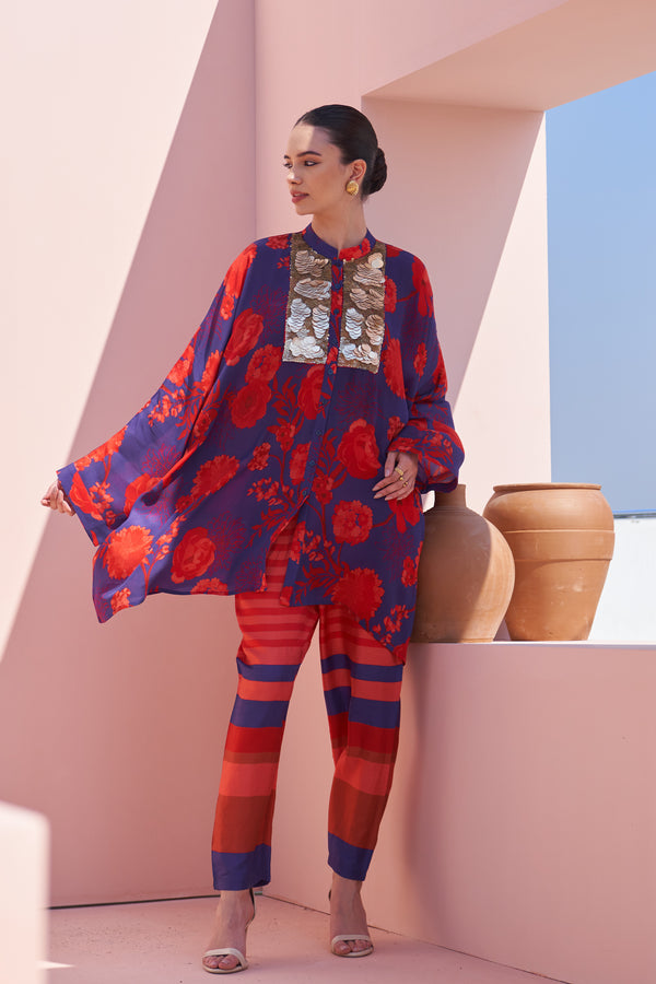 Blue & Red Moroccan Coin Yoke Co-ord Set