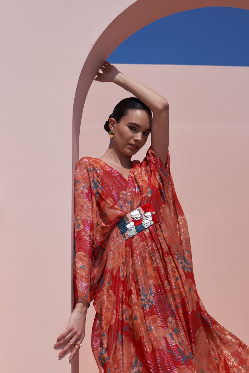 red moroccan dress Buy Red Moroccan Kaftan with Gold Embroidery Handmade Georgette Dress for Weddings, Eid & Parties