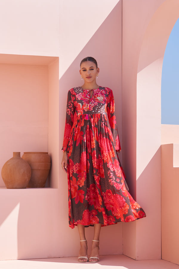 Brown Moroccan Chain Stitch Maxi