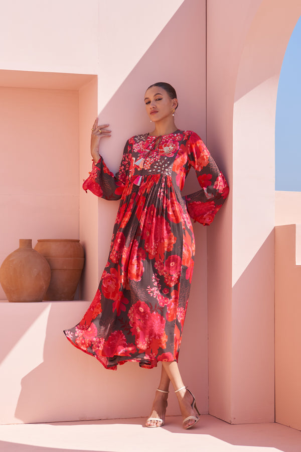 Brown Moroccan Chain Stitch Maxi
