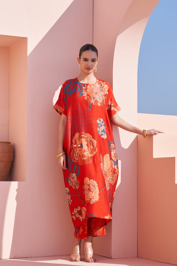 Red All Over Moroccan Oversized Kurta Set