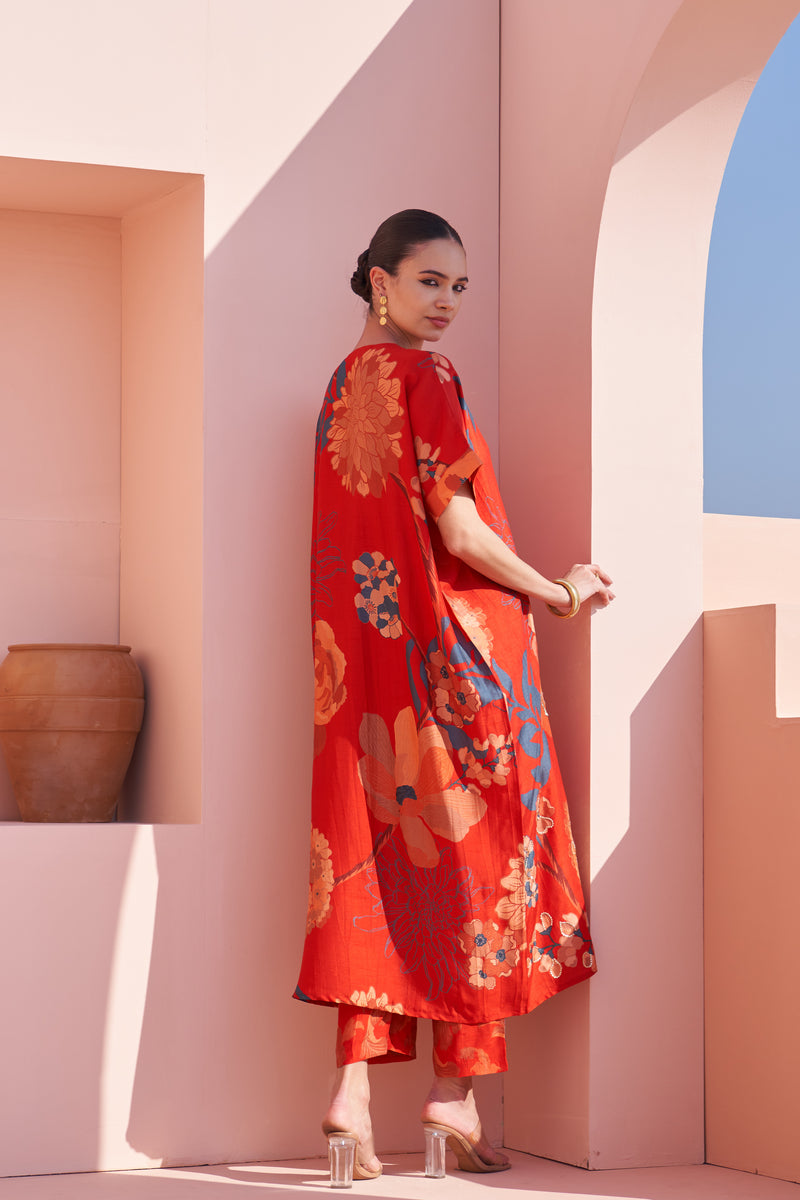 Red All Over Moroccan Oversized Kurta Set