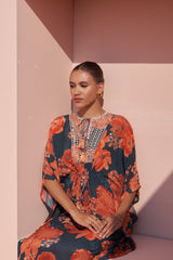 Navy Moroccan Zari Yoke Kaftan