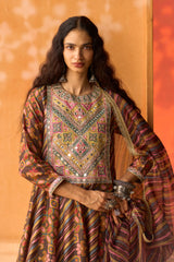 Gul Aaina Silk Kalidaar Set