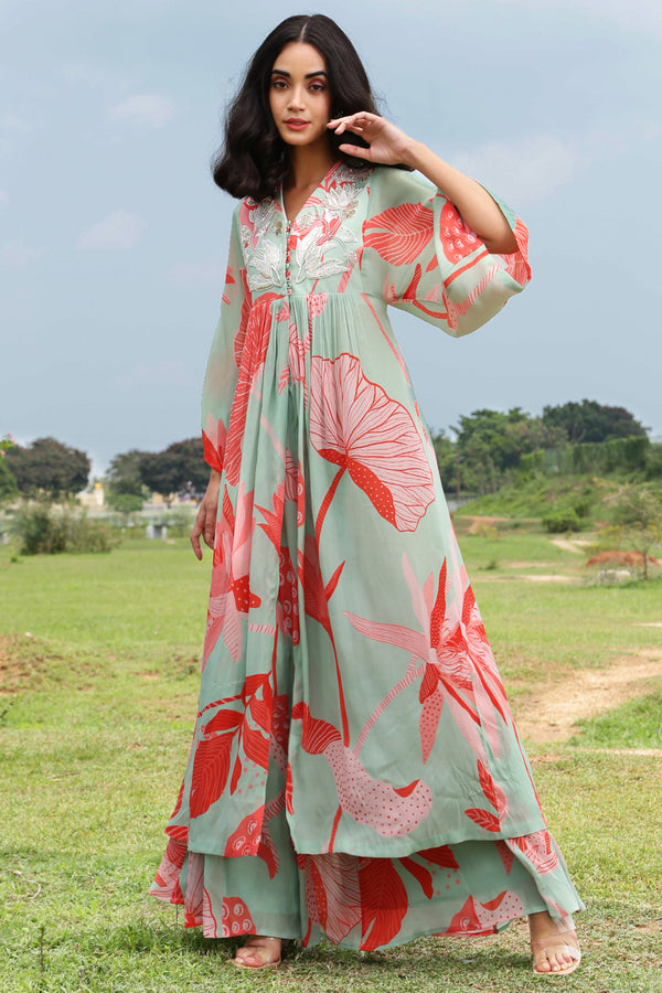 Front Slit Zardozi Sharara Set Orange