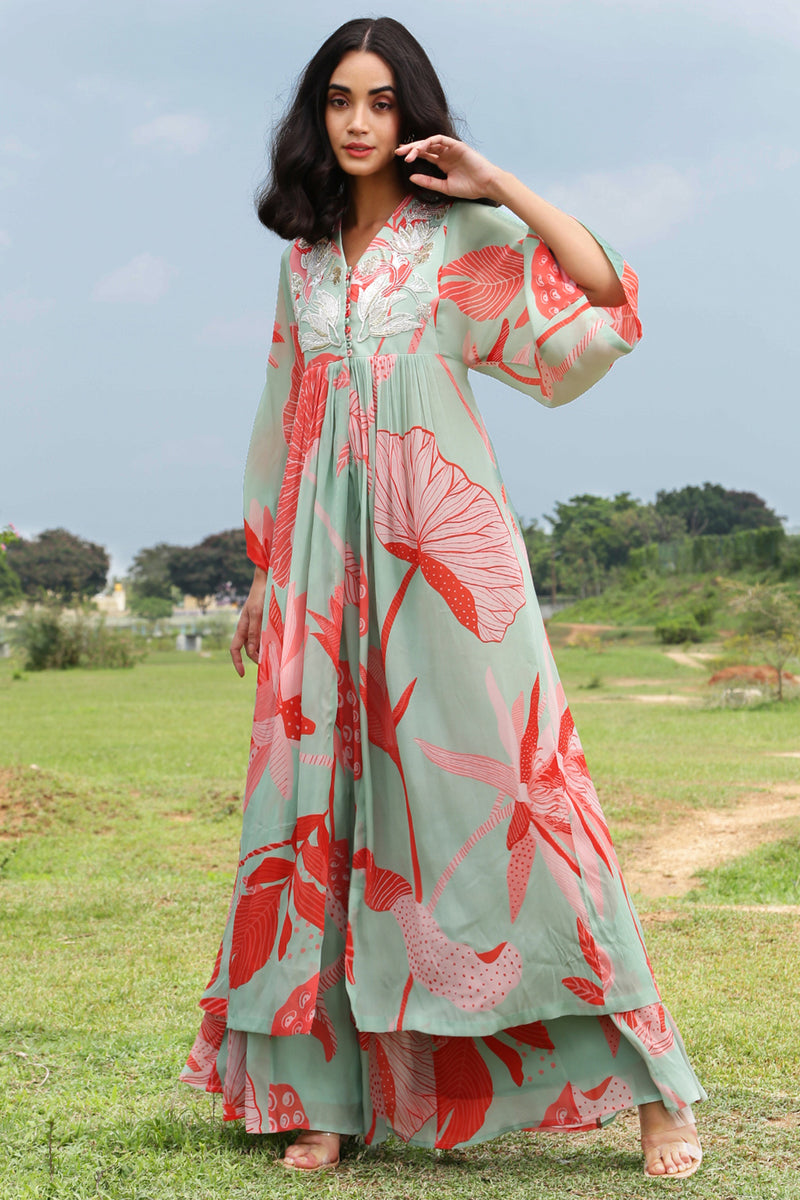 Front Slit Zardozi Sharara Set Orange