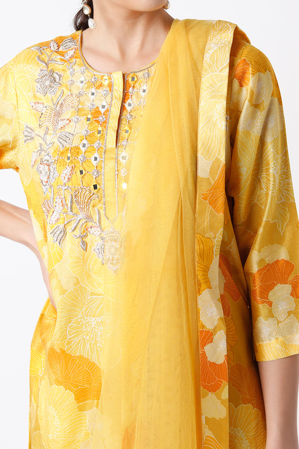 Yellow Monotone 3 Pc Sharara Set