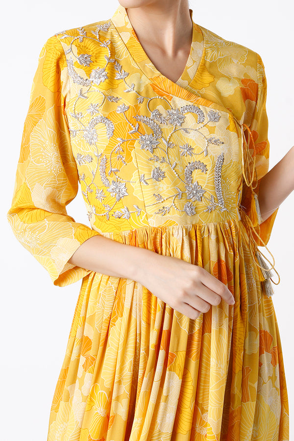 Yellow Monotone Angarkha Dress