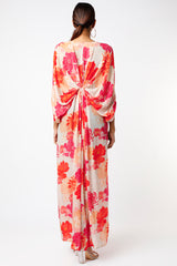 White & Orange Printed Kimono Kaftan