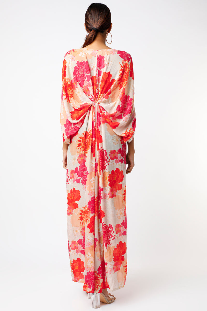 White & Orange Printed Kimono Kaftan