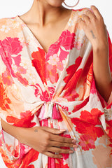 White & Orange Printed Kimono Kaftan
